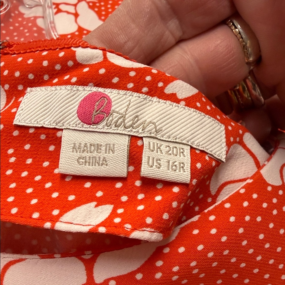 Boden Ruth Coral and White Floral Print Midi Dress Size 16R - Picture 7 of 9